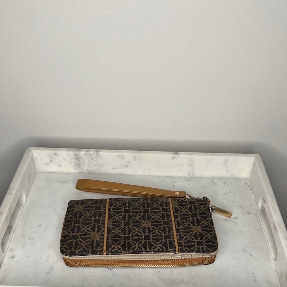 Brown Patterned Wristlet Wallet